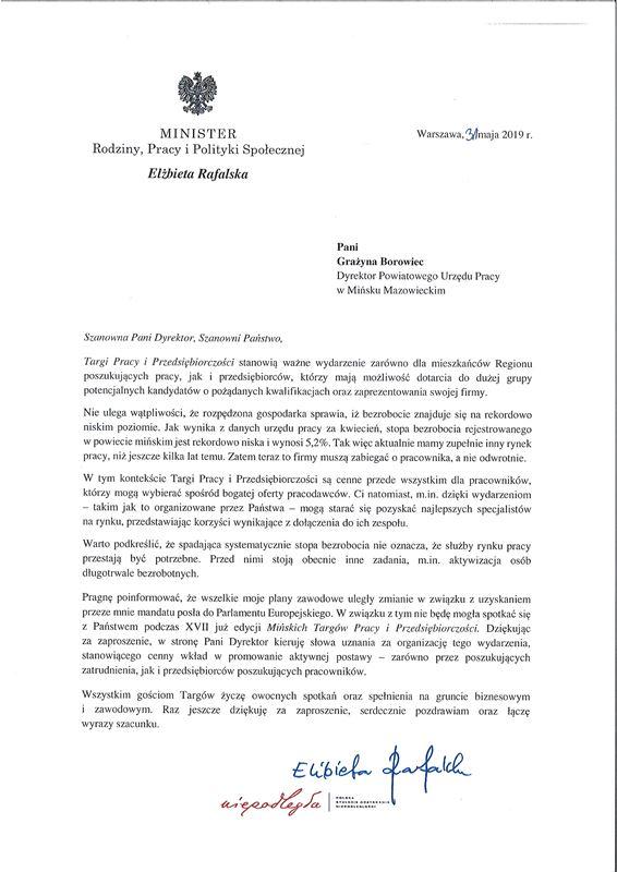 Zdjęcie galerii artykułu: List Minister MPRiPS Elżbiety Rafalskiej - List Minister MPRiPS Elżbiety Rafalskiej