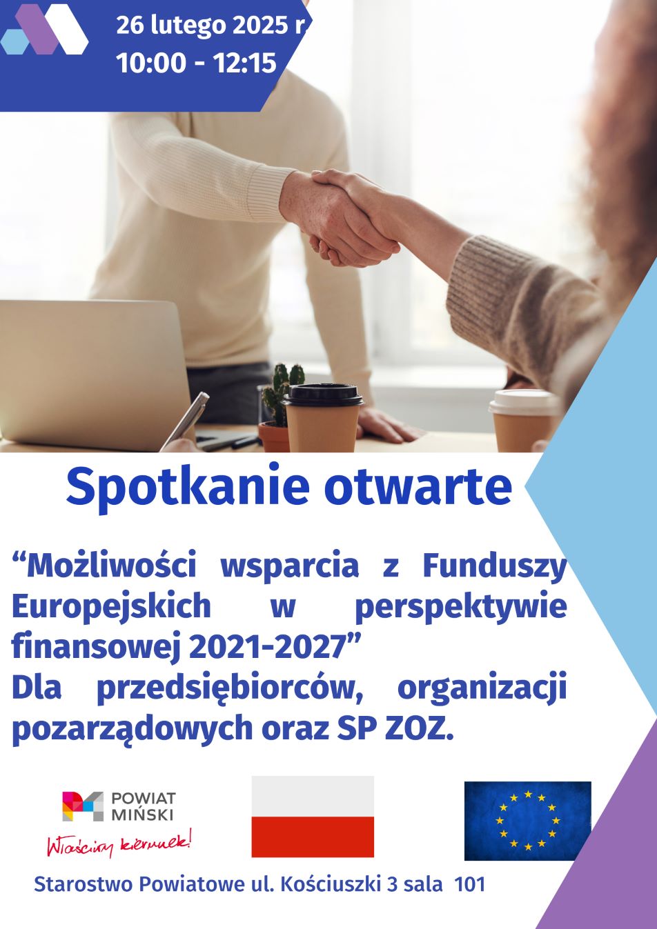 Zdjęcie artykułu Starostwo Powiatowe w Mińsku Mazowieckim zaprasza na otwarte spotkanie informacyjne z Funduszy Europejskich "Możliwości wsparcia z Funduszy Europejskich w perspektywie finansowej 2021-2027".