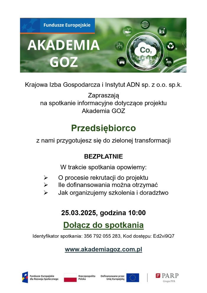Zdjęcie artykułu Spotkanie informacyjne on-line dotyczące projektu Akademia GOZ