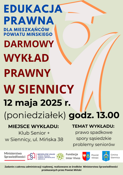 Zdjęcie artykułu Edukacja prawna - bezpłatny wykład w Siennicy