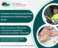 Zdjęcie artykułu Informacja o planowanym naborze wniosków o skierowanie na szkolenie indywidualne w ramach Programu aktywizacji zawodowej bezrobotnych zamieszkujących na wsi finansowanego z rezerwy Funduszu Pracy