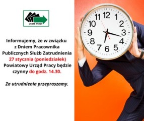 Zdjęcie artykułu Informacja o godzinach pracy w dniu 27.01.2025 r.